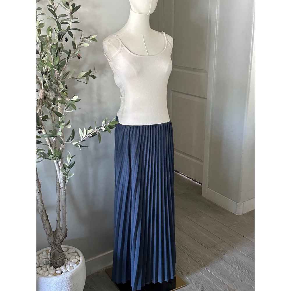 Lioness Renaissance Pleated Maxi Dress Cream Navy Blue New! - Picture 8 of 13